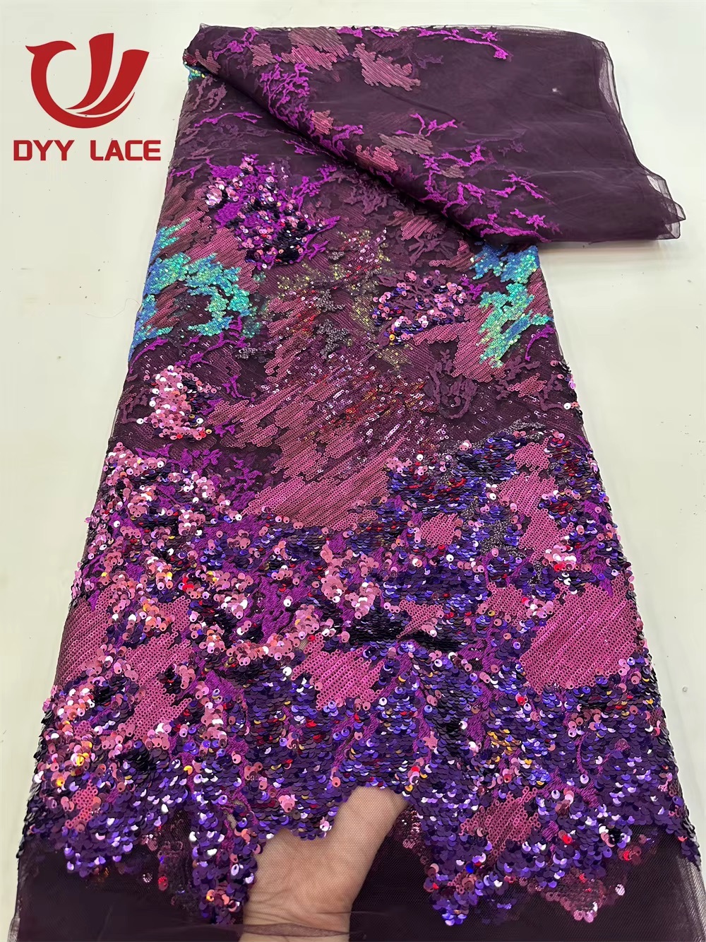 DYY Luxury Lace Purple Fabric Sequins Embellished embroidered tulles